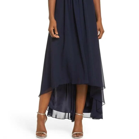 Eliza J Navy Blue Embellished High/Low Chiffon Dress - Picture 2 of 6